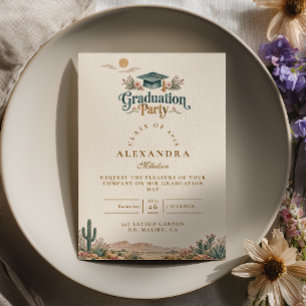 Dusty Teal Cactus Western Graduation Invitation