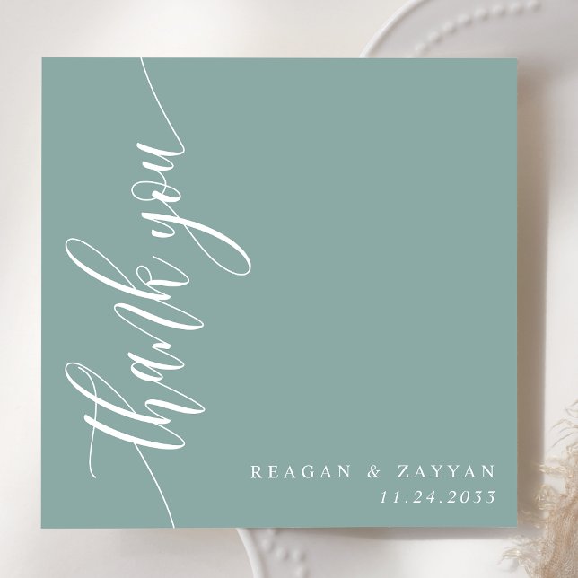 Dusty Teal Calligraphy Script Wedding Thank You Card (Creator Uploaded)