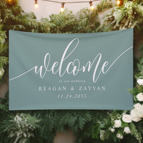 Dusty Teal Calligraphy Simple Wedding Welcome Banner