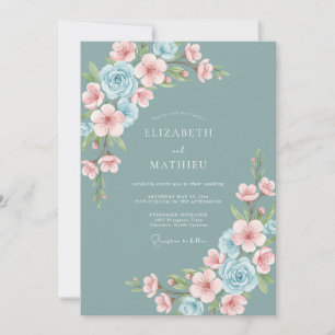 Dusty Teal Captivating Spring Wedding Invitation