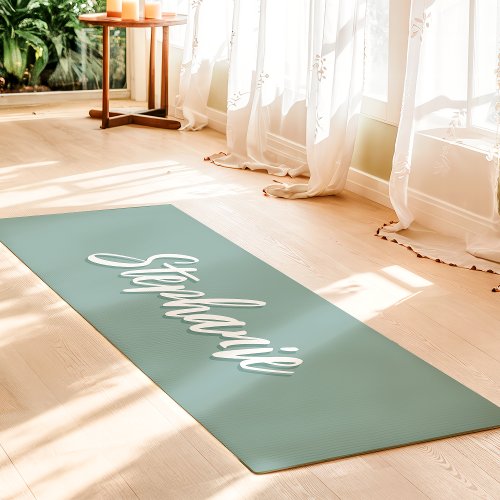 Dusty Teal Custom Name Simple Yoga Mat