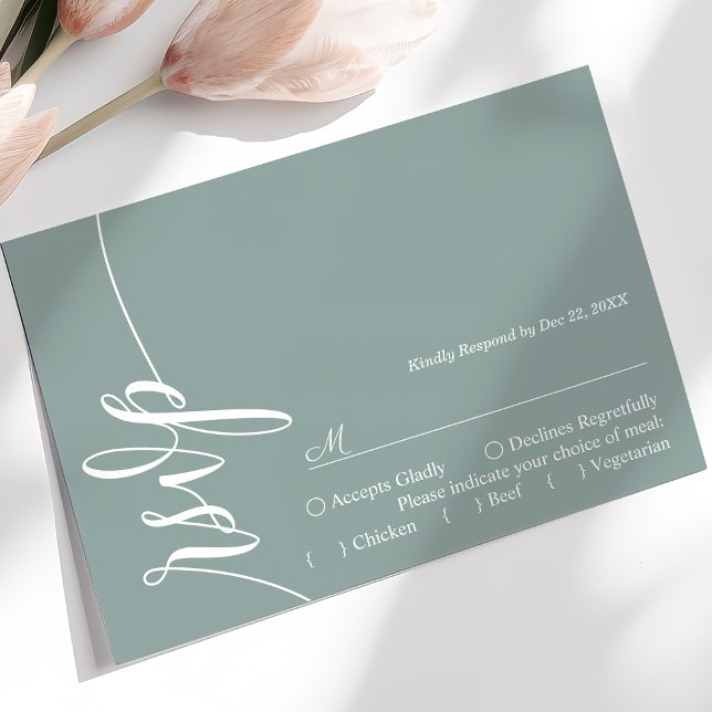 Dusty Teal Elegant Calligraphy Wedding RSVP Card (Creator Uploaded)