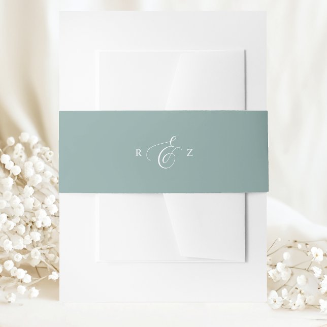 Dusty Teal Elegant Simple Monogram Wedding Invitation Belly Band (Creator Uploaded)