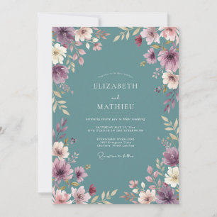 Dusty Teal Ethereal Floral Wedding Invitation