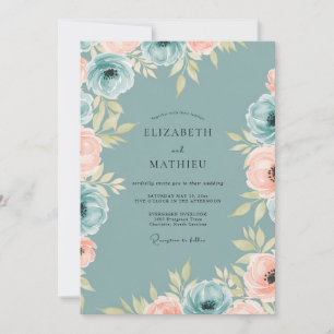 Dusty Teal Ethereal Peony Wedding Invitation
