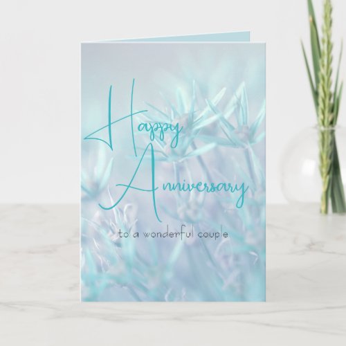 Dusty Teal Floral Background Anniversary Card
