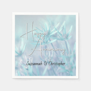 Dusty Teal Floral Background Anniversary Napkins