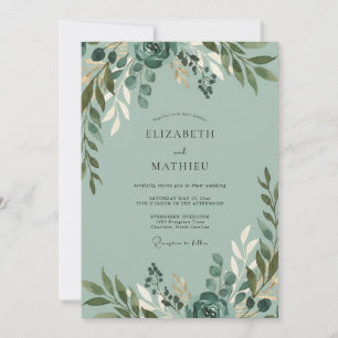 Dusty Teal Foliage Soft Eucalyptus Wedding Invitation