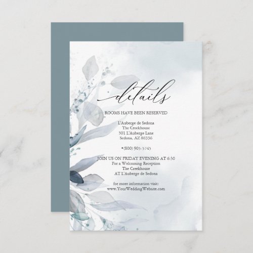 Dusty Teal Foliage Watercolor Details Insert Invitation