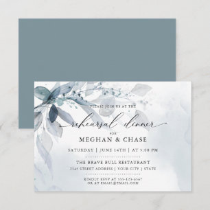 Dusty Teal Foliage Watercolor Rehearsal Dinner Invitation