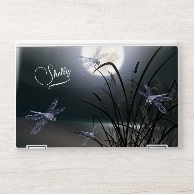 Dusty Teal Full Moon Dragonflies HP Laptop Skin (Front)