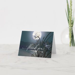 Dusty Teal Full Moon Dragonfly Pond Letterpress Thank You Card