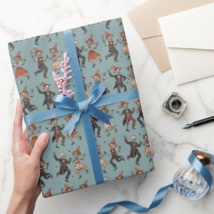 Dusty Teal Halloween Skeleton Wrapping Paper