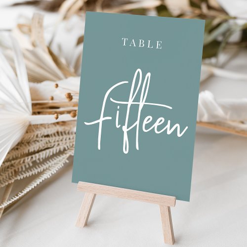 Dusty Teal Hand Scripted Table FIFTEEN Table Number