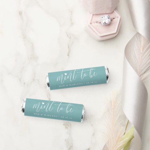 Dusty Teal Heart Calligraphy Personalized Wedding Breath Savers Mints