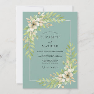 Dusty Teal Leaf Wedding Invitation