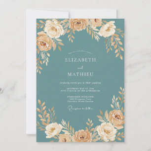 Dusty Teal Leafy Wedding Invitation