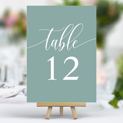 Dusty Teal Minimalist Calligraphy Wedding Table Number