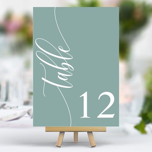Dusty Teal Modern Calligraphy Wedding Table Number
