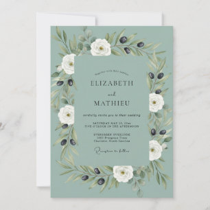 Dusty Teal Olive Dusty Eucalyptus Wedding Invitation