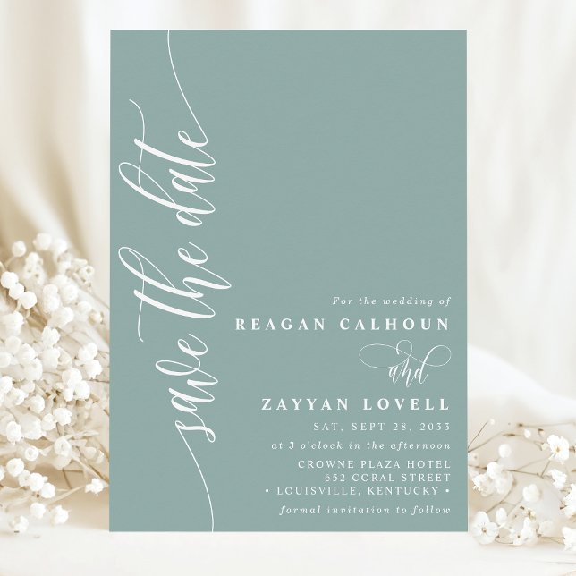 Dusty Teal Simple Modern Script Save The Date (Creator Uploaded)