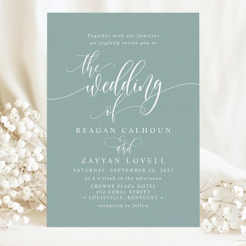 Dusty Teal Simple Modern Script Wedding Invitation