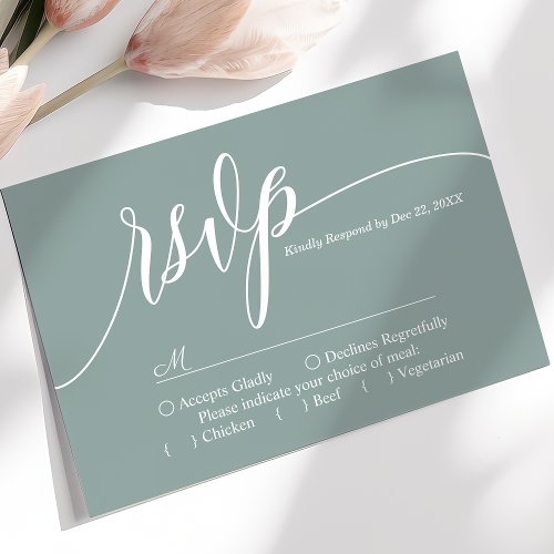 Dusty Teal Simple Script Wedding RSVP Card