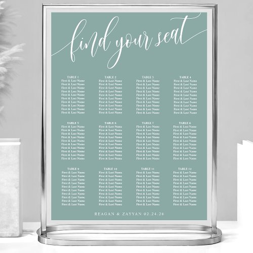 Dusty Teal Simple Wedding Seating Chart