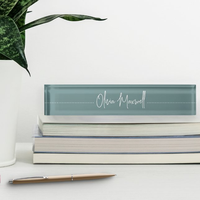 Dusty Teal Sketched Cursive Script Desk Name Plate (Creator Uploaded)