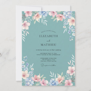Dusty Teal Whimsical Meadow Wedding Invitation
