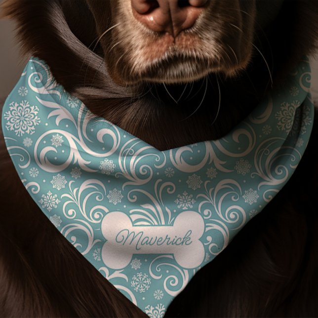 Dusty Teal Winter Holiday Snowflake Swirl Dog Bandana (Creator Uploaded)