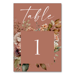 Dusty Terracotta Boho Fall Wedding Rustic Floral Table Number
