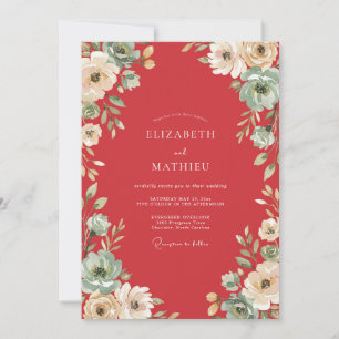 Dusty Terracotta Watercolor Ranunculus Wedding Invitation