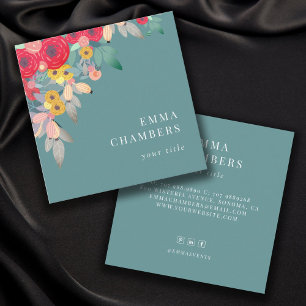 Dusty Turquoise Boho Floral Business Card