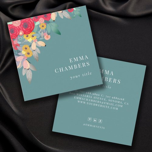 Dusty Turquoise  Boho Floral Business Card