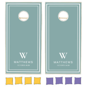 Dusty turquoise Minimalist Personalized  Cornhole Set