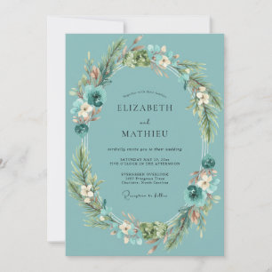 Dusty Turquoise Wreath Wedding Invitation