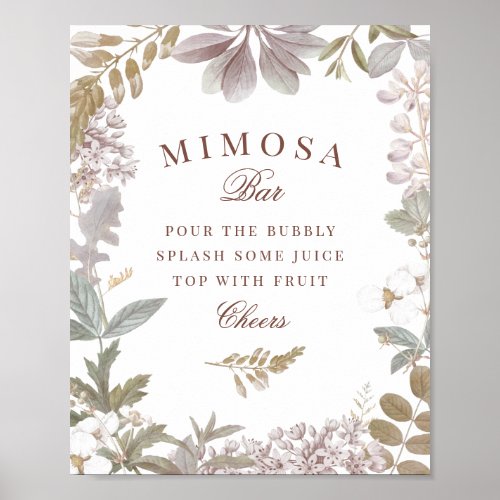 Dusty Vintage Botanical Bridal Shower Mimosa Bar Poster - Dusty Vintage Botanical Bridal Shower Mimosa Bar