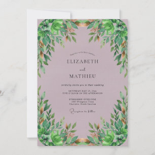 Dusty Vintage Mauve Greenery Wedding Invitation