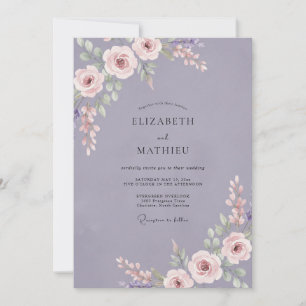 Dusty Vintage Mauve Ranunculus Eucalyptus Wedding Invitation