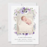 Dusty Violet Birth Announcement Photo Card