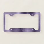 Dusty Violet Brushed Metallic Foil Monogram Script License Plate Frame<br><div class="desc">Modern Dusty Violet Brushed Metal Metallic Foil Monogram Girly Script License Plate Frame</div>
