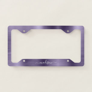 Dusty Violet Brushed Metallic Foil Monogram Script License Plate Frame
