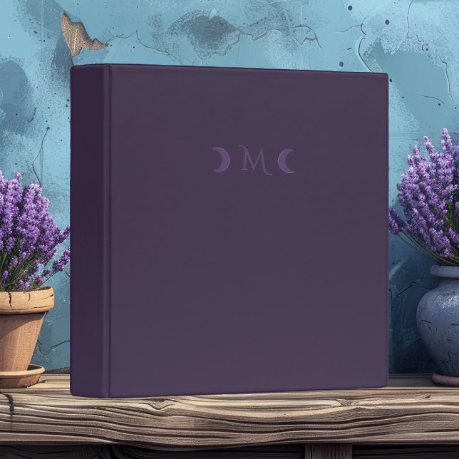 Dusty Violet Crescent Moons Monogram 3 Ring Binder (Creator Uploaded)