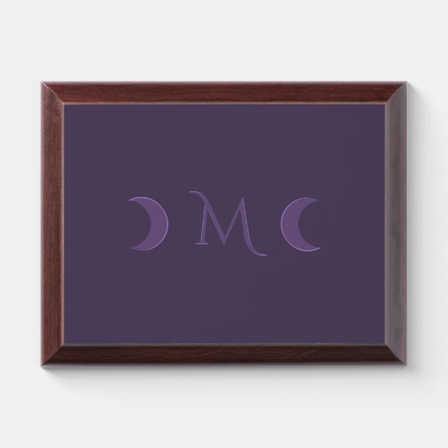 Dusty Violet Crescent Moons Monogram Award Plaque (Horizontal)