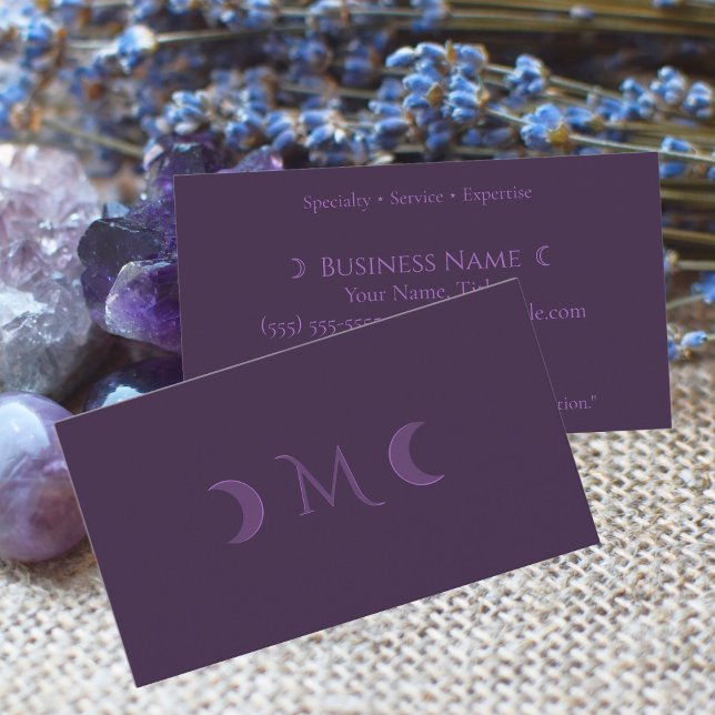 Dusty Violet Crescent Moons Monogram Business Card (Creator Uploaded)