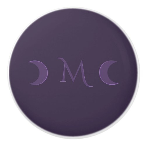 Dusty Violet Crescent Moons Monogram Ceramic Knob
