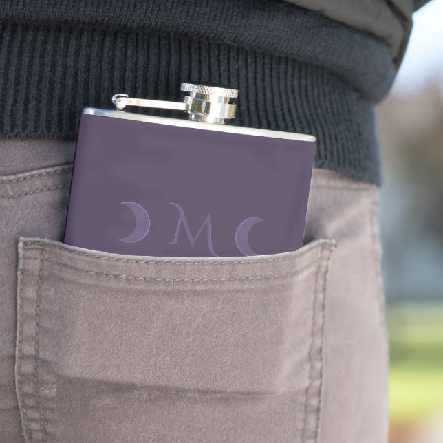 Dusty Violet Crescent Moons Monogram Flask (In Situ)