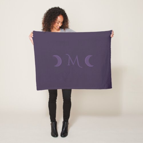 Dusty Violet Crescent Moons Monogram Fleece Blanket