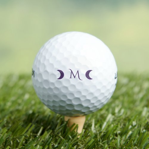 Dusty Violet Crescent Moons Monogram Golf Balls